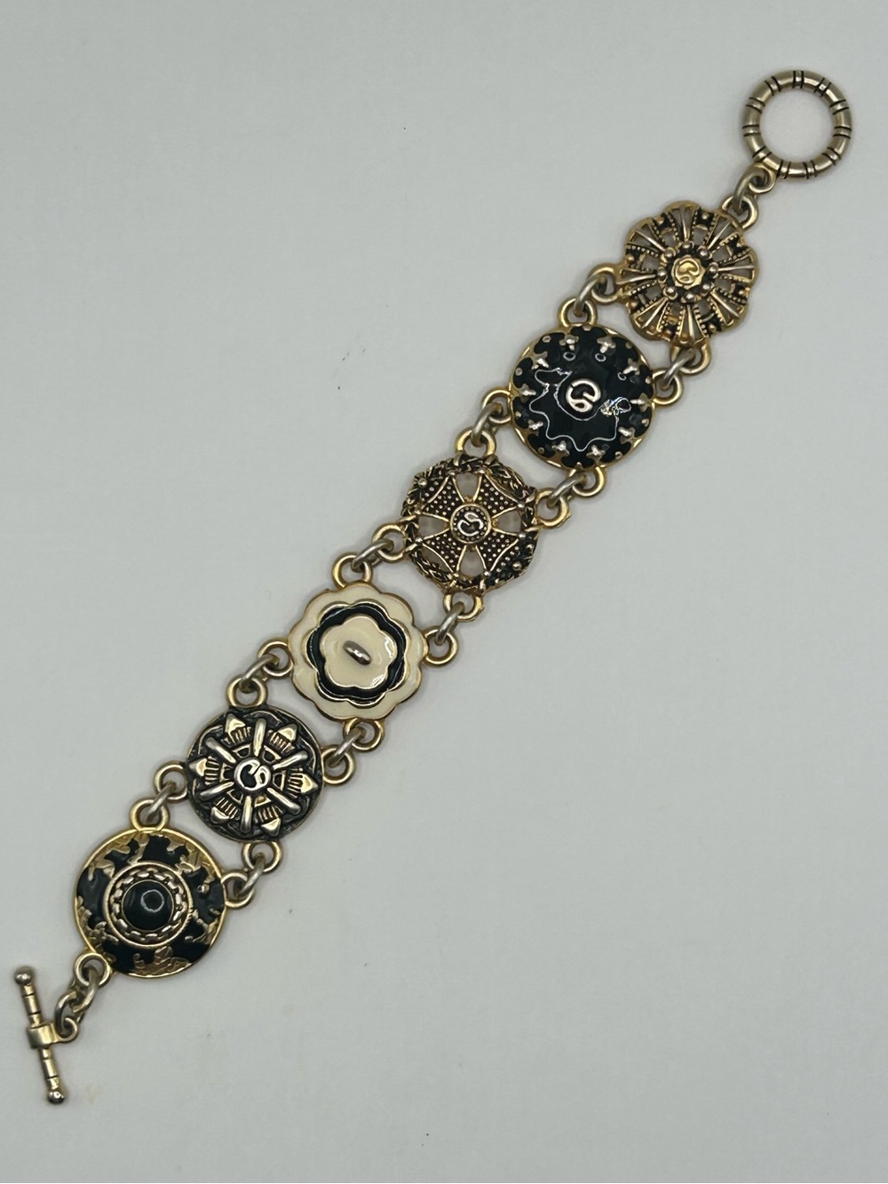 1980’s St. John Matte Gold & Multi-Enamel Button Link Bracelet